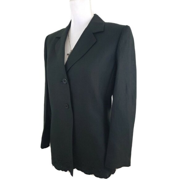 Kasper ~Woman Size 4~ Black Linen Blend Jacket Blazer Lined, Embroidered NWOT - Picture 1 of 12